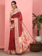 Hiral Fashion Red Paithani Cotton Blend Solid Digital Printed Saree