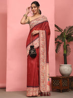 Hiral Fashion Red Paithani Cotton Blend Solid Digital Printed Saree