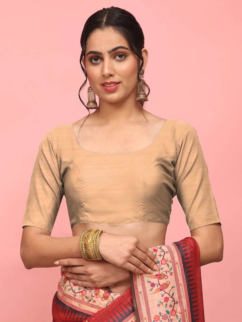 Hiral Fashion Red Paithani Cotton Blend Solid Digital Printed Saree