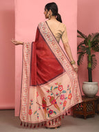 Hiral Fashion Red Paithani Cotton Blend Solid Digital Printed Saree