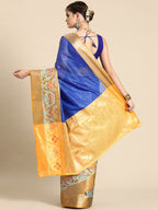 Blue Banarasi Silk Woven Zari Design Checked Saree with Unstitched Blouse - Hiral Fashion