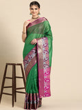 Green Banarasi Silk Woven Zari Design Checked Saree with Unstitched Blouse - Hiral Fashion