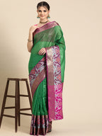 Green Banarasi Silk Woven Zari Design Checked Saree with Unstitched Blouse - Hiral Fashion
