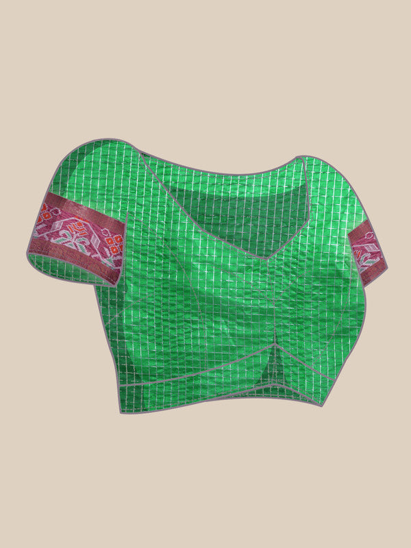 Green Banarasi Silk Woven Zari Design Checked Saree with Unstitched Blouse - Hiral Fashion