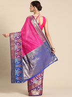 Pink Banarasi Silk Woven Zari Design Checked Saree with Unstitched Blouse - Hiral Fashion