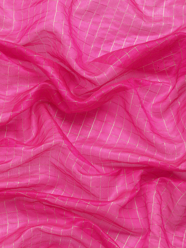 Pink Banarasi Silk Woven Zari Design Checked Saree with Unstitched Blouse - Hiral Fashion