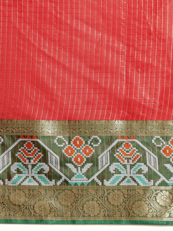 Red Banarasi Silk Woven Zari Design Checked Saree with Unstitched Blouse - Hiral Fashion