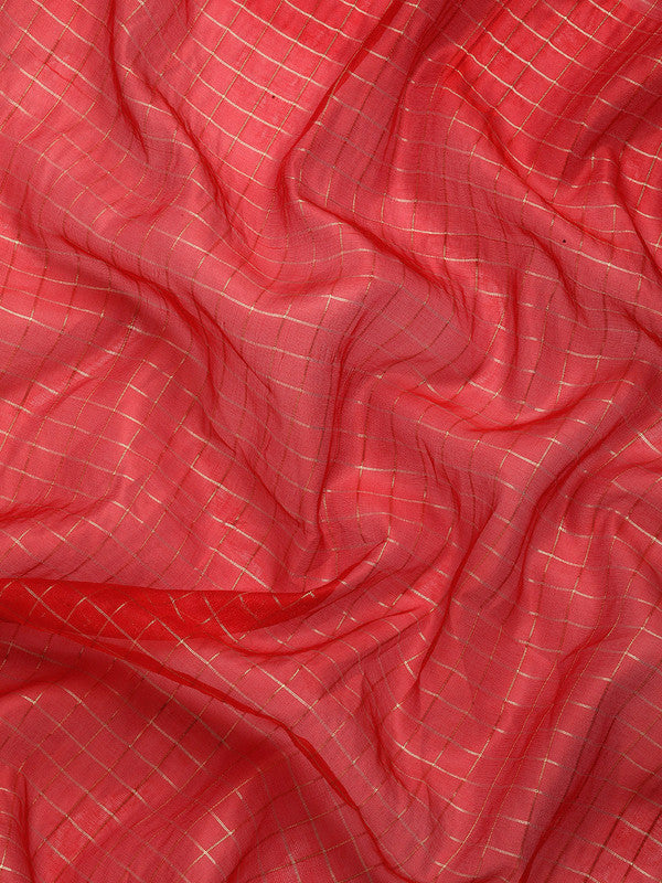 Red Banarasi Silk Woven Zari Design Checked Saree with Unstitched Blouse - Hiral Fashion