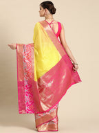 Yellow Banarasi Silk Woven Zari Design Checked Saree with Unstitched Blouse - Hiral Fashion