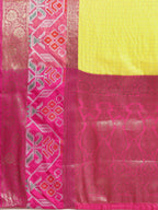 Yellow Banarasi Silk Woven Zari Design Checked Saree with Unstitched Blouse - Hiral Fashion