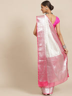 White Silk Blend Woven Zari Design Polka Dots Saree with Unstitched Blouse - Hiral Fashion