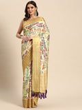 Beige Art Silk Printed Embellished Saree with Unstitched Blouse - Hiral Fashion