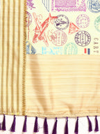 Beige Art Silk Printed Embellished Saree with Unstitched Blouse - Hiral Fashion