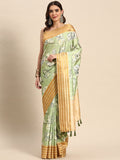 Green Art Silk Printed Embellished Saree with Unstitched Blouse - Hiral Fashion