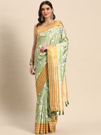 Green Art Silk Printed Embellished Saree with Unstitched Blouse - Hiral Fashion