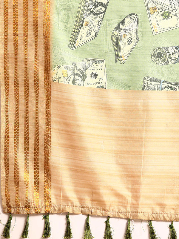 Green Art Silk Printed Embellished Saree with Unstitched Blouse - Hiral Fashion