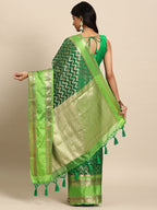 Green Silk Blend Woven Zari Design Abstract Saree with Unstitched Blouse - Hiral Fashion