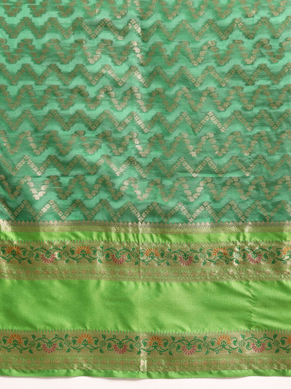 Green Silk Blend Woven Zari Design Abstract Saree with Unstitched Blouse - Hiral Fashion