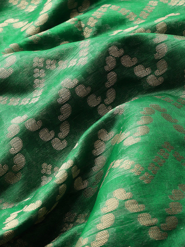 Green Silk Blend Woven Zari Design Abstract Saree with Unstitched Blouse - Hiral Fashion