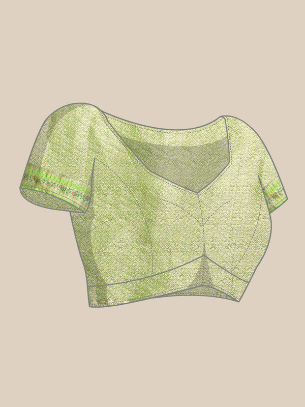 Green Silk Blend Woven Zari Design Abstract Saree with Unstitched Blouse - Hiral Fashion