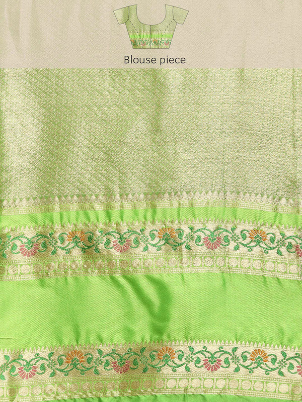 Green Silk Blend Woven Zari Design Abstract Saree with Unstitched Blouse - Hiral Fashion