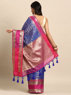 Navy Blue Silk Blend Woven Zari Design Abstract Saree with Unstitched Blouse - Hiral Fashion
