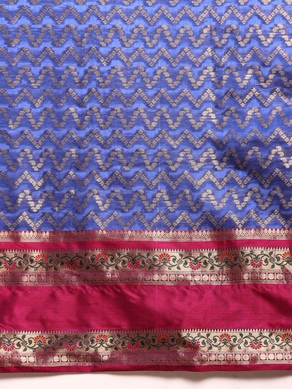 Navy Blue Silk Blend Woven Zari Design Abstract Saree with Unstitched Blouse - Hiral Fashion