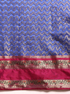 Navy Blue Silk Blend Woven Zari Design Abstract Saree with Unstitched Blouse - Hiral Fashion