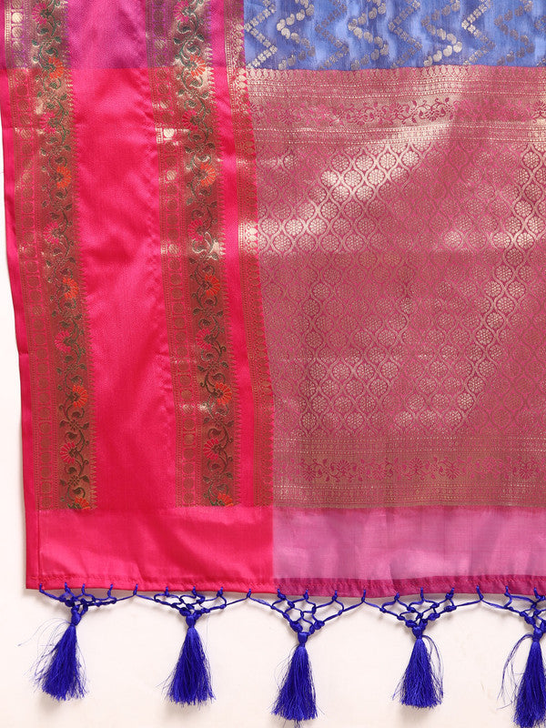 Navy Blue Silk Blend Woven Zari Design Abstract Saree with Unstitched Blouse - Hiral Fashion