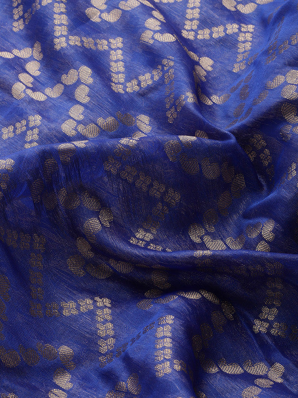 Navy Blue Silk Blend Woven Zari Design Abstract Saree with Unstitched Blouse - Hiral Fashion