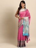 Pink Silk Blend Woven Zari Design Abstract Saree with Unstitched Blouse - Hiral Fashion