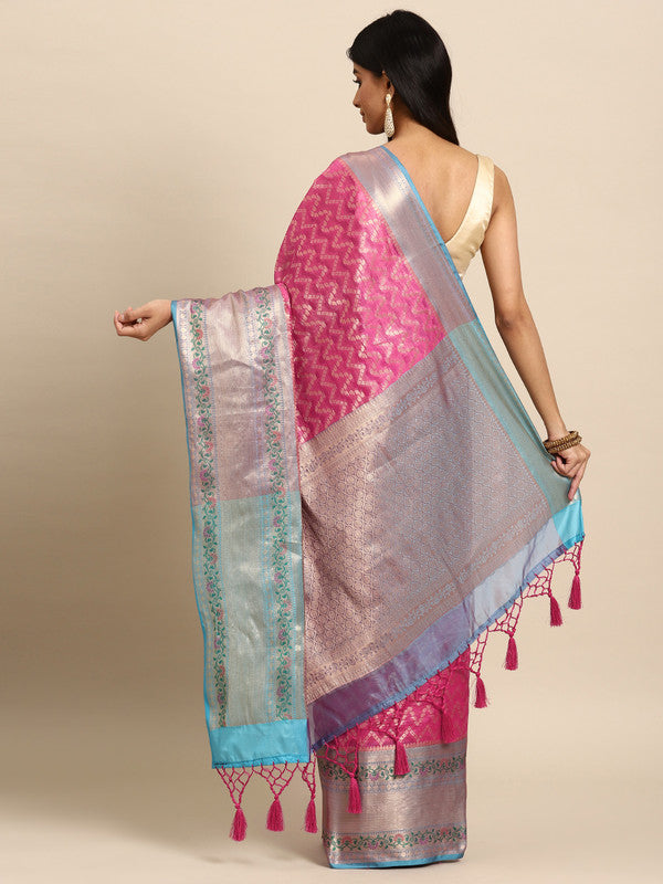 Pink Silk Blend Woven Zari Design Abstract Saree with Unstitched Blouse - Hiral Fashion