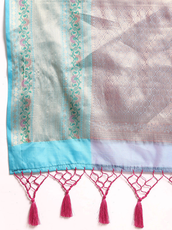 Pink Silk Blend Woven Zari Design Abstract Saree with Unstitched Blouse - Hiral Fashion