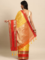 Yellow Silk Blend Woven Zari Design Abstract Saree with Unstitched Blouse - Hiral Fashion