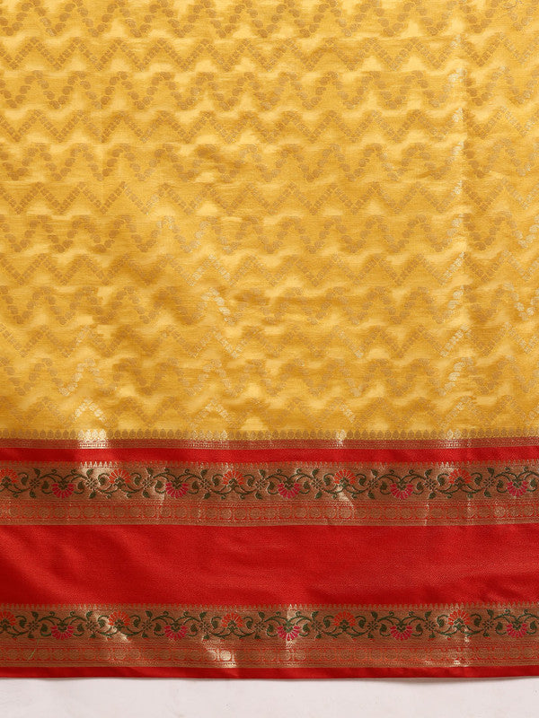 Yellow Silk Blend Woven Zari Design Abstract Saree with Unstitched Blouse - Hiral Fashion