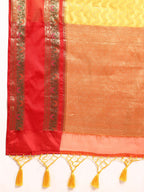Yellow Silk Blend Woven Zari Design Abstract Saree with Unstitched Blouse - Hiral Fashion