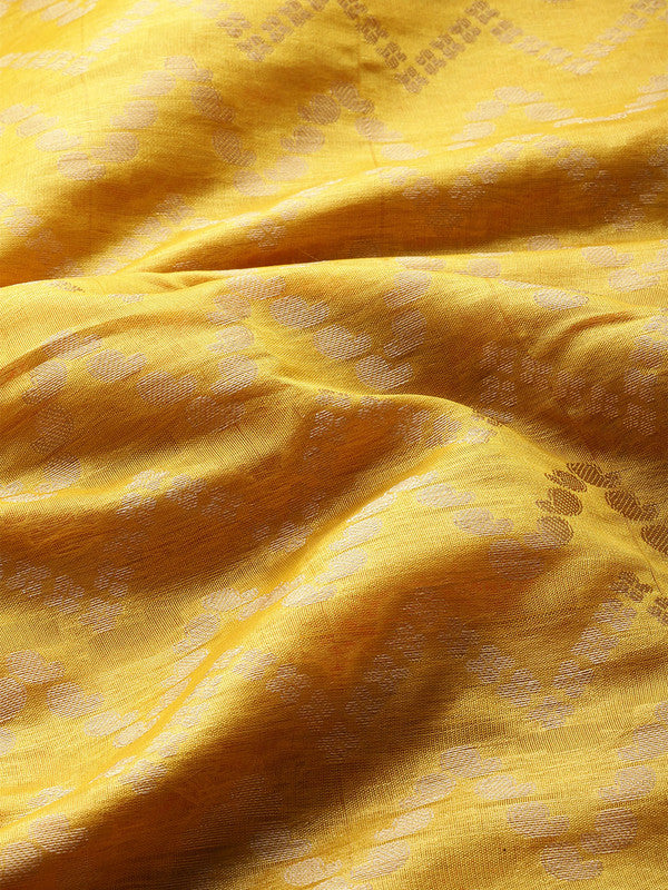 Yellow Silk Blend Woven Zari Design Abstract Saree with Unstitched Blouse - Hiral Fashion