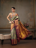 Green Pure Silk Woven Zari Design Floral Saree with Unstitched Blouse - Hiral Fashion