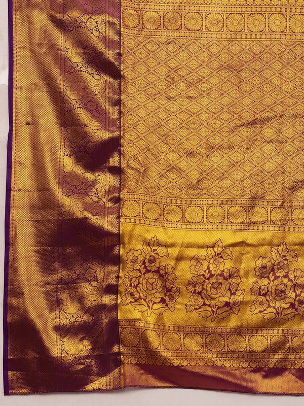 Green Pure Silk Woven Zari Design Floral Saree with Unstitched Blouse - Hiral Fashion