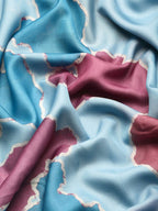 Aqua Silk Blend Printed Abstract Saree with Unstitched Blouse - Hiral Fashion