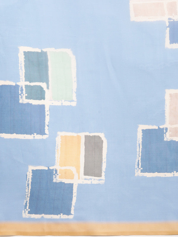 Blue Silk Blend Printed Abstract Saree with Unstitched Blouse - Hiral Fashion