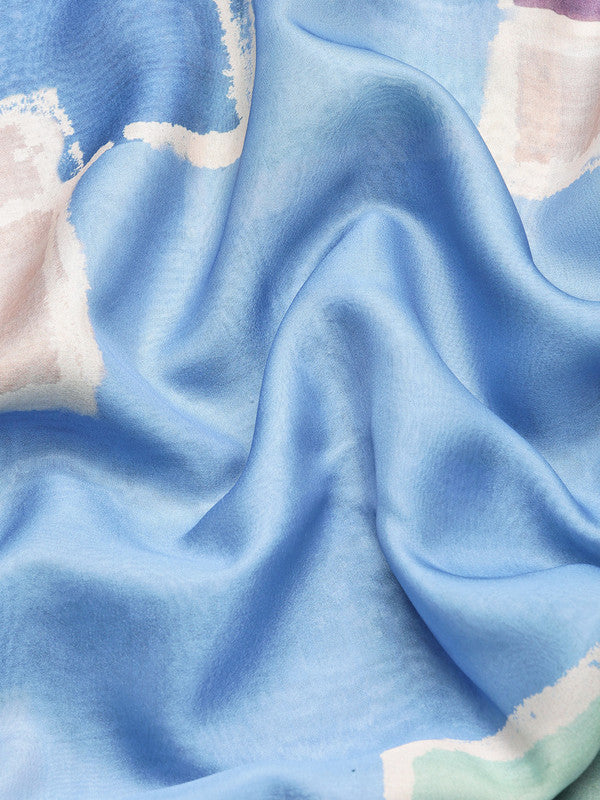 Blue Silk Blend Printed Abstract Saree with Unstitched Blouse - Hiral Fashion