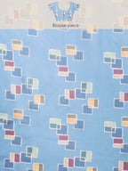 Blue Silk Blend Printed Abstract Saree with Unstitched Blouse - Hiral Fashion