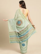 Green Silk Blend Printed Abstract Saree with Unstitched Blouse - Hiral Fashion