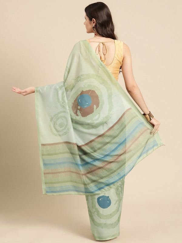 Green Silk Blend Printed Abstract Saree with Unstitched Blouse - Hiral Fashion