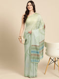 Green Silk Blend Printed Abstract Saree with Unstitched Blouse - Hiral Fashion