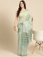 Green Silk Blend Printed Abstract Saree with Unstitched Blouse - Hiral Fashion