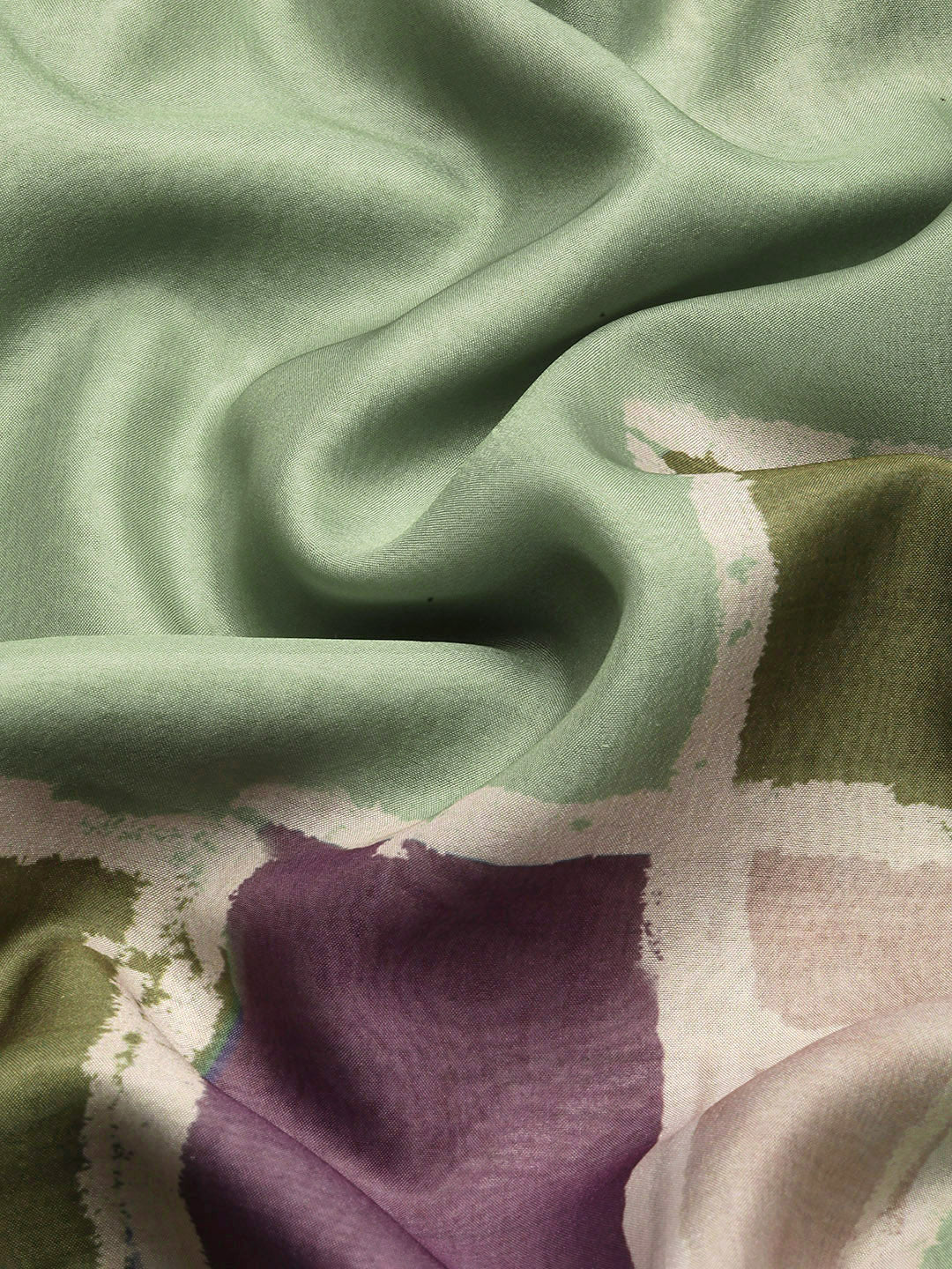 Olive Silk Blend Printed Abstract Saree with Unstitched Blouse - Hiral Fashion