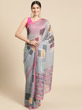 Multicolor Silk Blend Printed Abstract Saree with Unstitched Blouse - Hiral Fashion