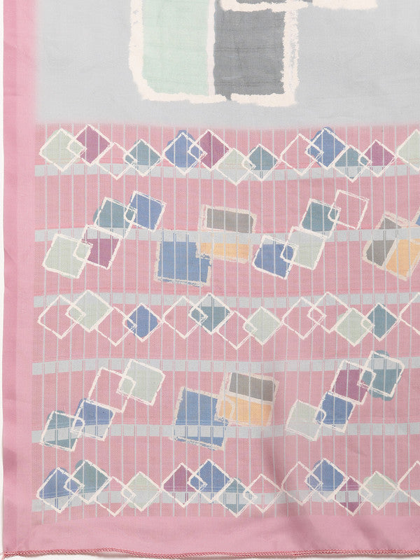 Multicolor Silk Blend Printed Abstract Saree with Unstitched Blouse - Hiral Fashion